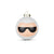 A white Christmas ornament with a minimalist face design wearing black sunglasses.