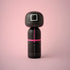 Lucie Kaas black kokeshi doll inspired by Squid Game guard with square mask and pink belt