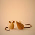 Lucie Kaas two wooden mouse figurines, light and dark kokeshi-style mice with leather tails