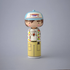 Lucie Kaas kokeshi doll inspired by Dustin from Stranger Things wearing Thinking Cap hat