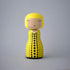 Lucie Kaas kokeshi doll in yellow polka-dot dress with blond bob evoking Uma Thurman (Kill Bill)