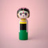 Lucie Kaas Frida Kahlo-inspired kokeshi doll with Day of the Dead face paint, green dress