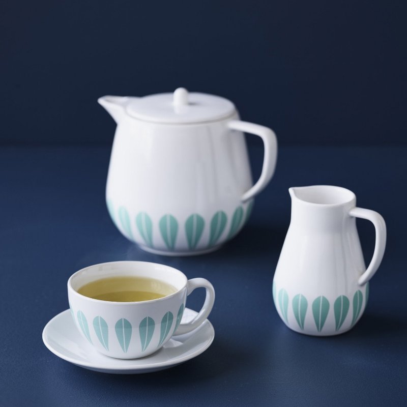 Lotus Tea Kop And Saucer | White, Dark Blue TEA Kop AND SAUCER - Lucie Kaas